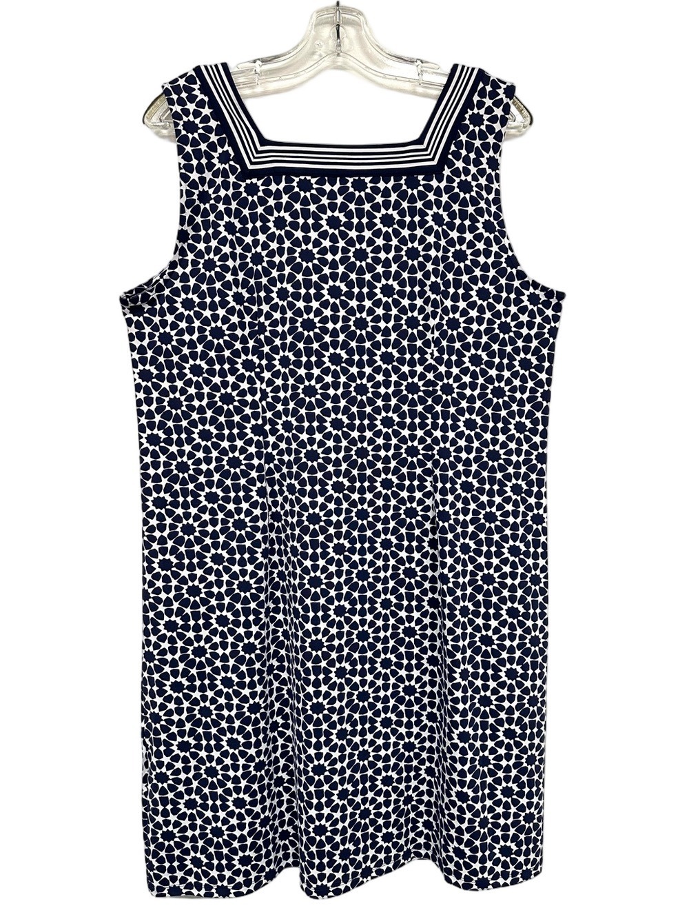 Talbots Navy White Nautical Dress XL Petite Square Neck Jersey Shift Preppy